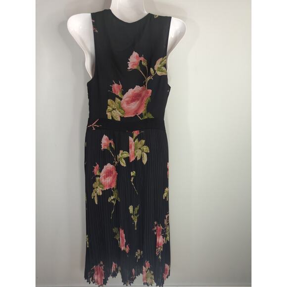 Aritzia Wilfred Black Floral Julianne Faux Wrap Pleated Midi Dress Size 2 Boho - Picture 9 of 14